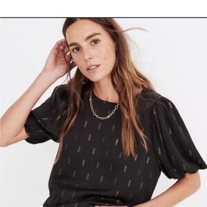 Madewell Black and Gold Puff Sleeve Top Size XS